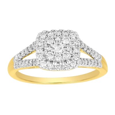 14K Yellow Gold Cushion Cluster Diamond Ring