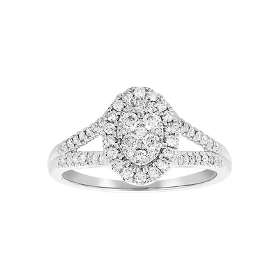 14K Gold Oval Cluster Diamond Ring