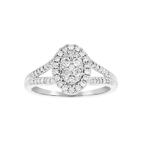 14K White Gold Oval Cluster Diamond Ring