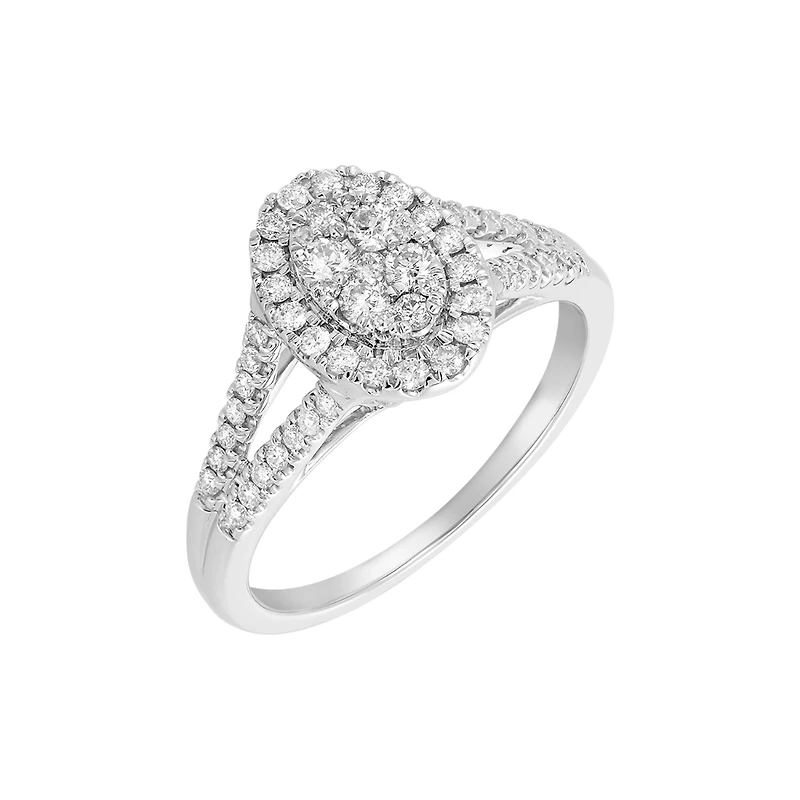 14K White Gold Oval Cluster Diamond Ring