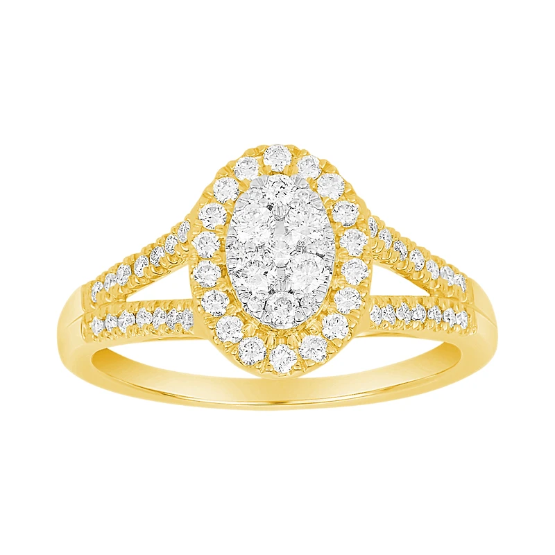 14K Yellow Gold Oval Cluster Diamond Ring