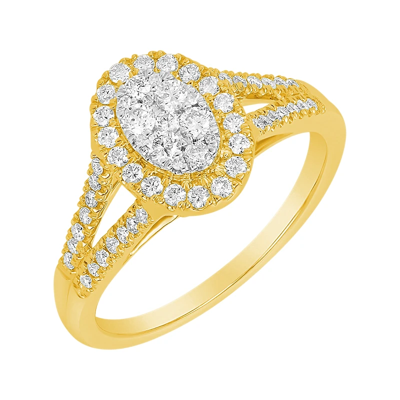14K Yellow Gold Oval Cluster Diamond Ring