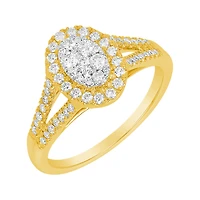 14K Yellow Gold Oval Cluster Diamond Ring
