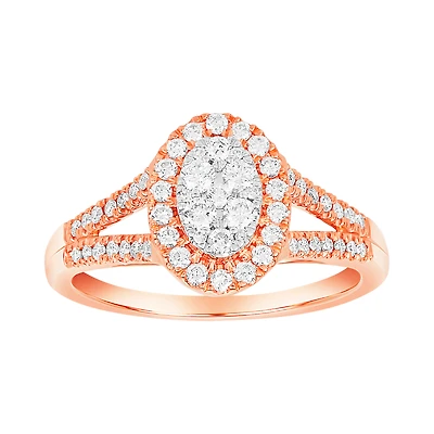 14K Rose Gold Oval Shaped Cluster Diamond Ring