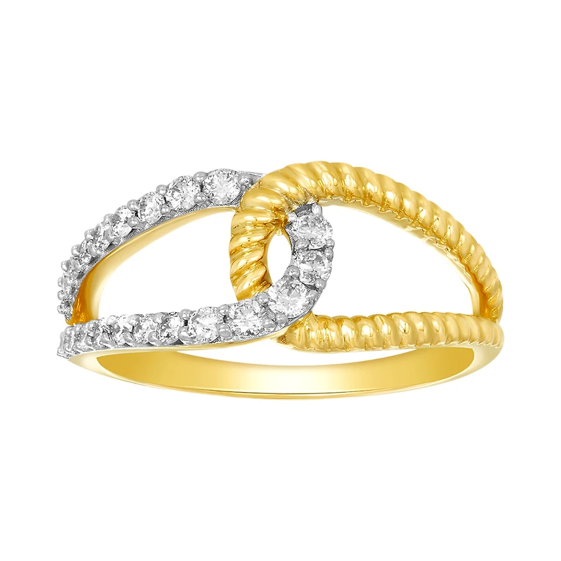 14K Yellow Gold Rope and Diamond Interlock Band