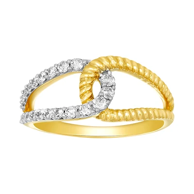 14K Yellow Gold Rope and Diamond Interlock Band