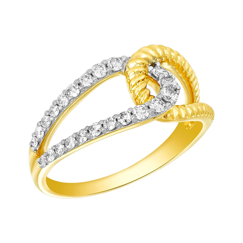 14K Yellow Gold Rope and Diamond Interlock Band