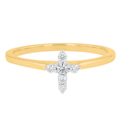 14K Yellow Gold Diamond Cross Ring