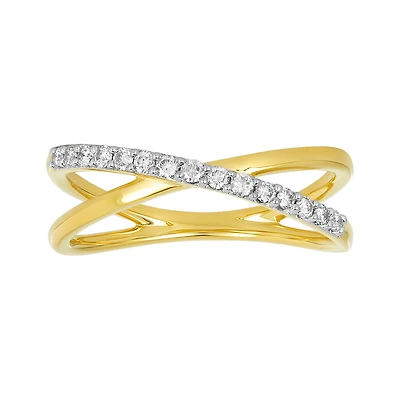 14K Two Tone Criss Cross Fashion Diamond Band