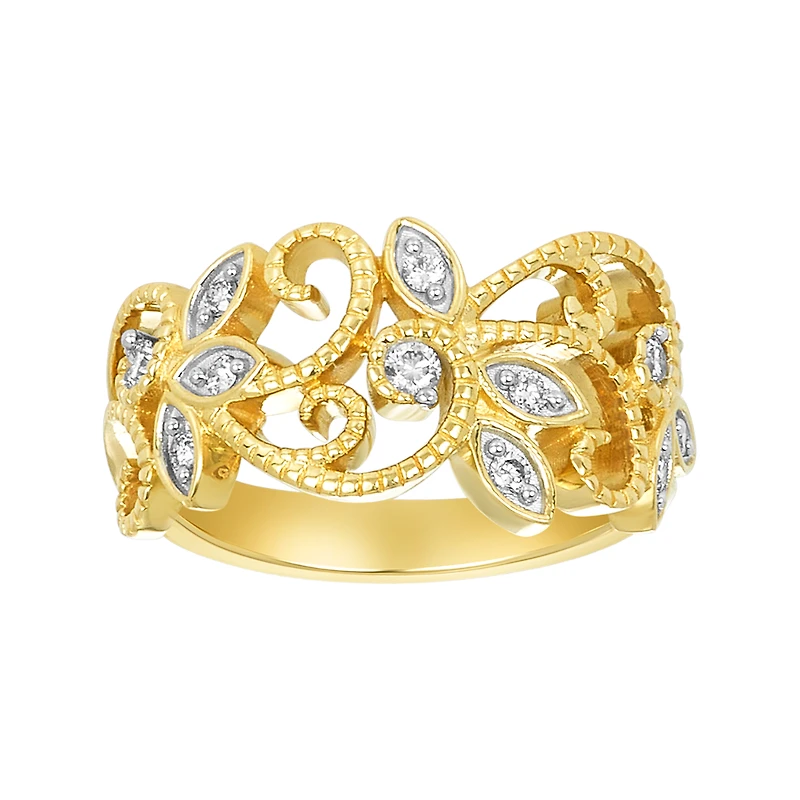 14K Two Tone Gold Milgraine Floral Diamond Band