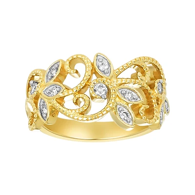 14K Two Tone Gold Milgraine Floral Diamond Band
