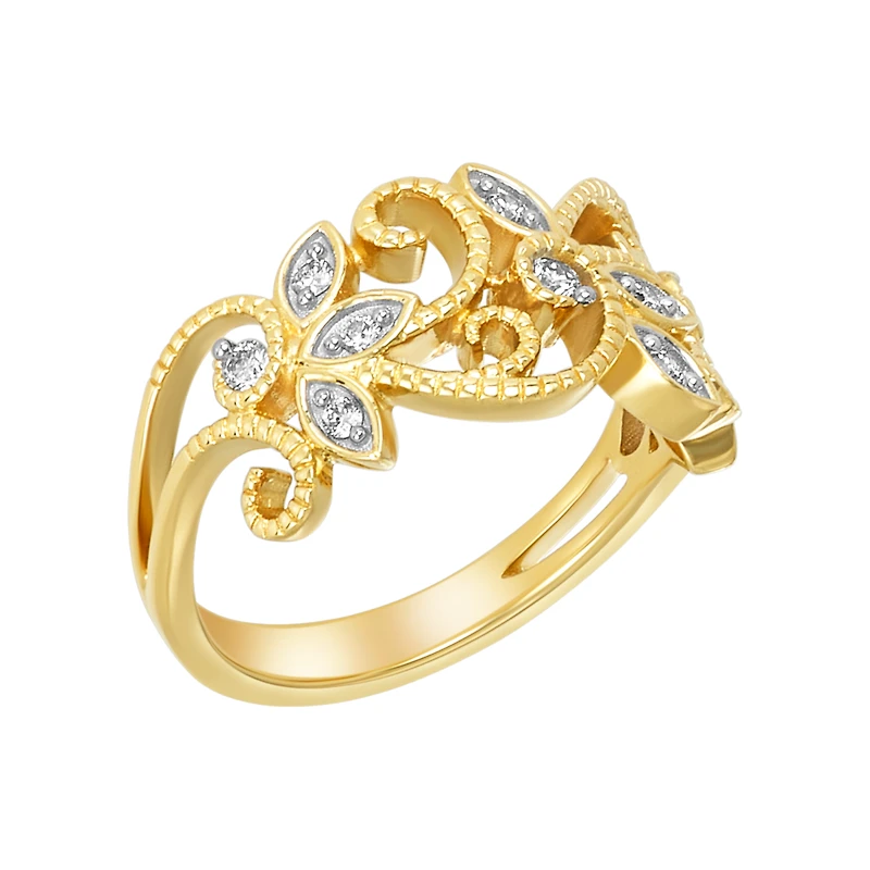 14K Two Tone Gold Milgraine Floral Diamond Band