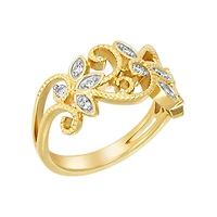 14K Two Tone Gold Milgraine Floral Diamond Band