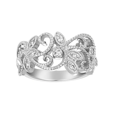 14K White Gold Milgraine Floral Diamond Band