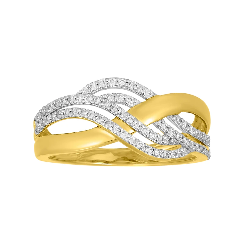 14K Two Tone Gold Cross Over Wave Diamond Band