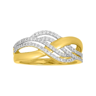 14K Two Tone Gold Cross Over Wave Diamond Band