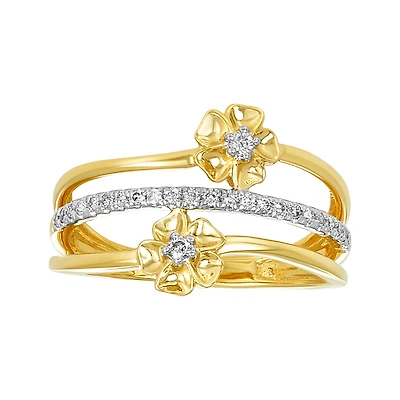 14K Two Tone Multi Row Flower Diamond Band