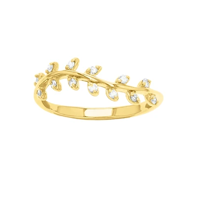 14K Yellow Gold Fern Leaf Diamond Band