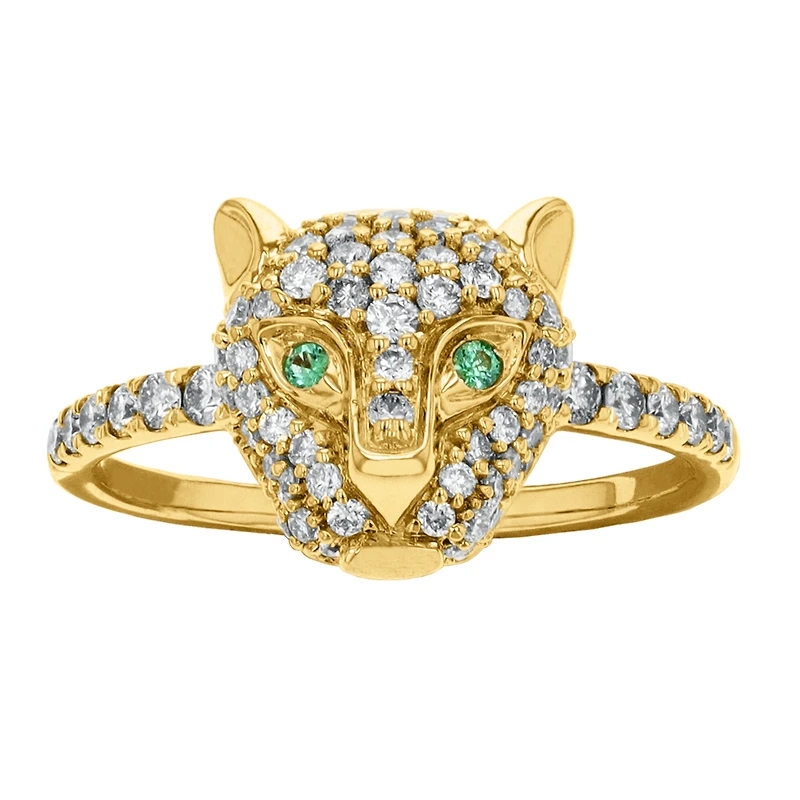 18K Yellow Gold Panther Diamond Women's Ring