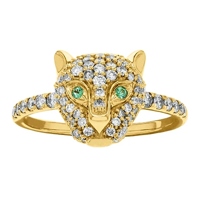 18K Yellow Gold Panther Diamond Women's Ring
