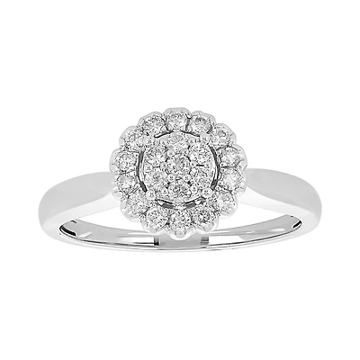 14K White Gold Cluster Flower Solitaire