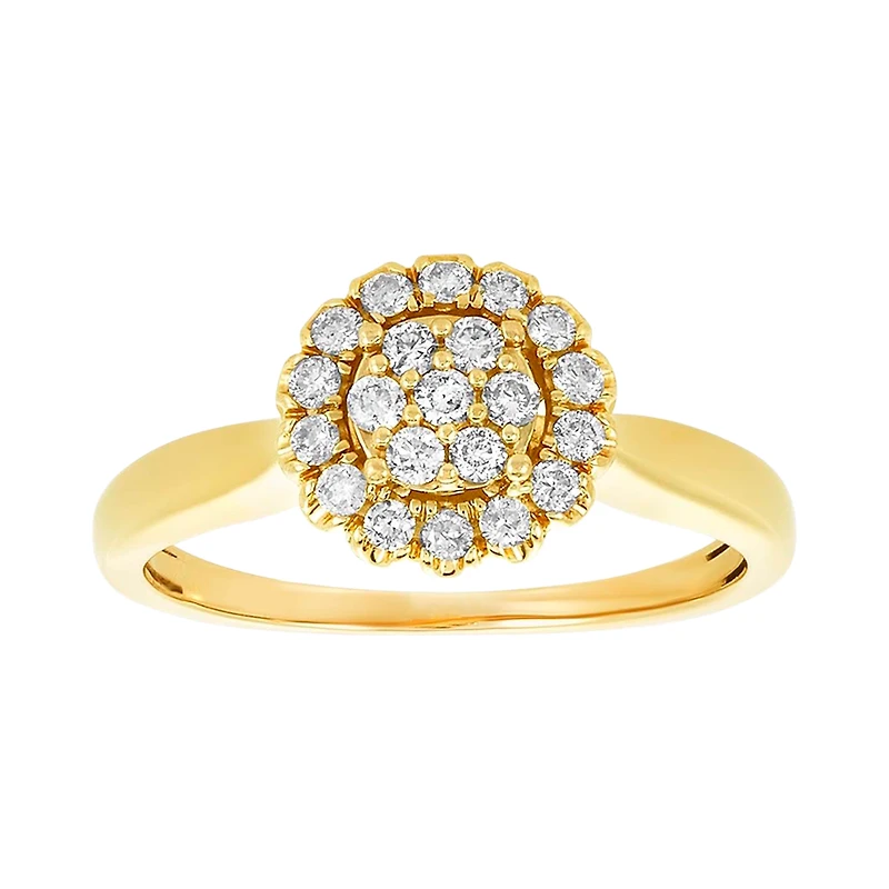14K Yellow Gold Cluster Flower Solitaire