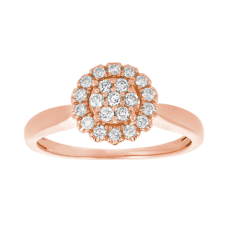 14K Rose Gold Cluster Flower Solitaire