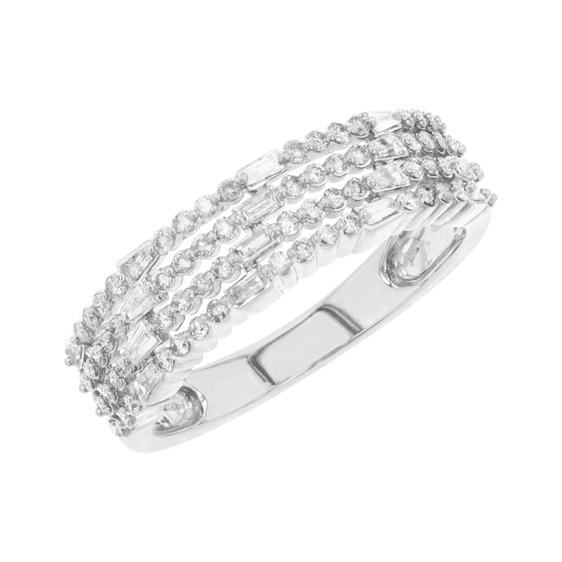 14K White Gold Round and Baguette Lines Design Diamond Band