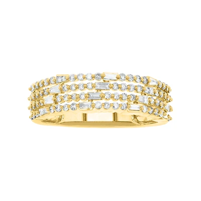 14K Yellow Gold Round And Baguette Lines Design Diamond Band