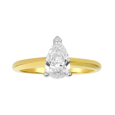 14K Yellow Gold Pear Shaped Lab Grown Diamond Solitaire Ring