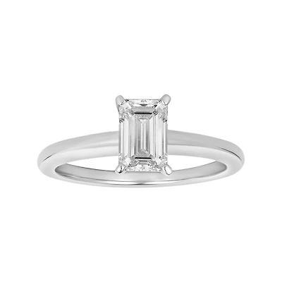 14K White Gold Emerald Cut Lab Grown Diamond Solitaire Ring