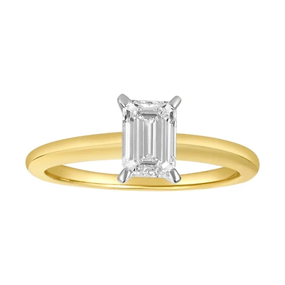 14K Yellow Gold Emerald Lab Grown Diamond Solitaire Ring
