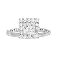 14K White Gold Princess Cut Lab Grown Diamond Halo Fancy Solitaire Ring
