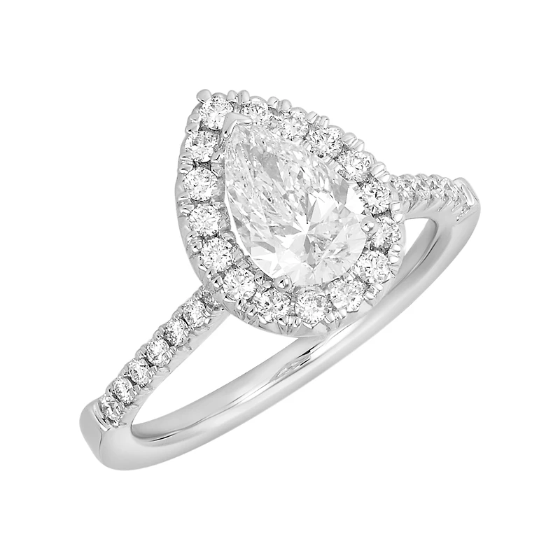 14K White Gold Pear Lab Grown Fancy Halo Solitaire Ring