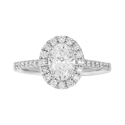 14K White Gold Oval Lab Grown Diamond Halo Fancy Ring