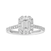 14K White Gold Emerald Cut Lab Grown Diamond Halo Fancy Ring