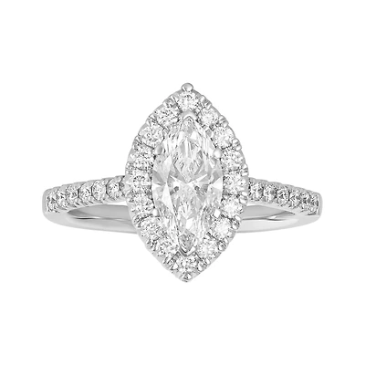 14K White Gold Marquise Lab Grown Diamond Halo Fancy Ring