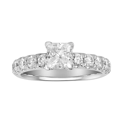 14K White Gold Princess Cut Lab Grown Diamond Pave Shank Solitaire Ring