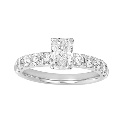 14K White Gold Radiant Cut Lab Grown Diamond Pave Shank Solitaire Ring