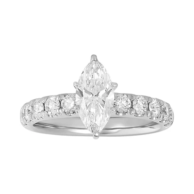 14K White Gold Marquise Lab Grown Diamond Pave Shank Ring