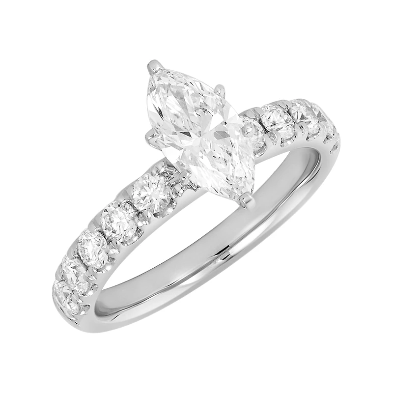 14K White Gold Marquise Lab Grown Diamond Pave Shank Ring