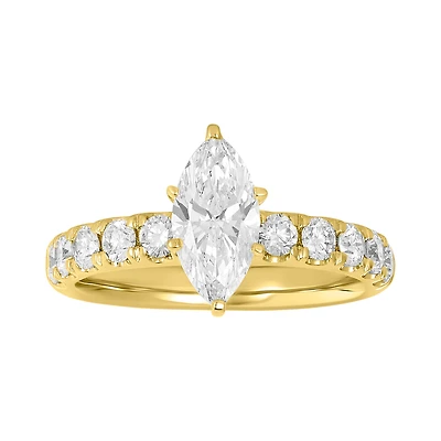 14K Yellow Gold Marquise Lab Grown Diamond Pave Shank Ring