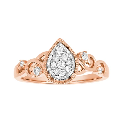 14K Rose Gold Pear Shaped Cluster Engagement Ring