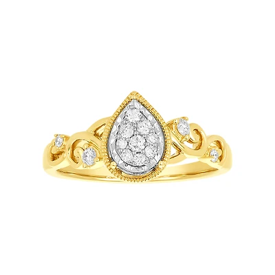 14K Yellow Gold Pear Shaped Cluster Engagement Ring