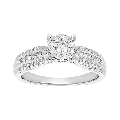 14K White Gold Round Cluster Diamond Ring