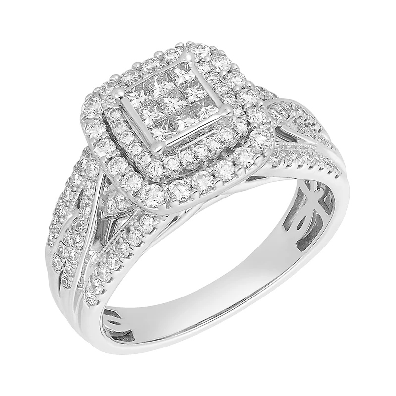 14K White Gold Princess Cut 9 Diamond Design Ring