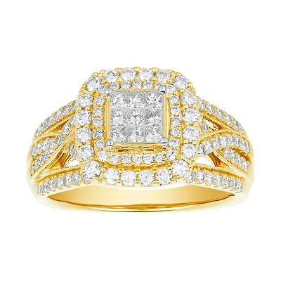 14K Yellow Gold Princess Cut 9 Diamond Design Ring