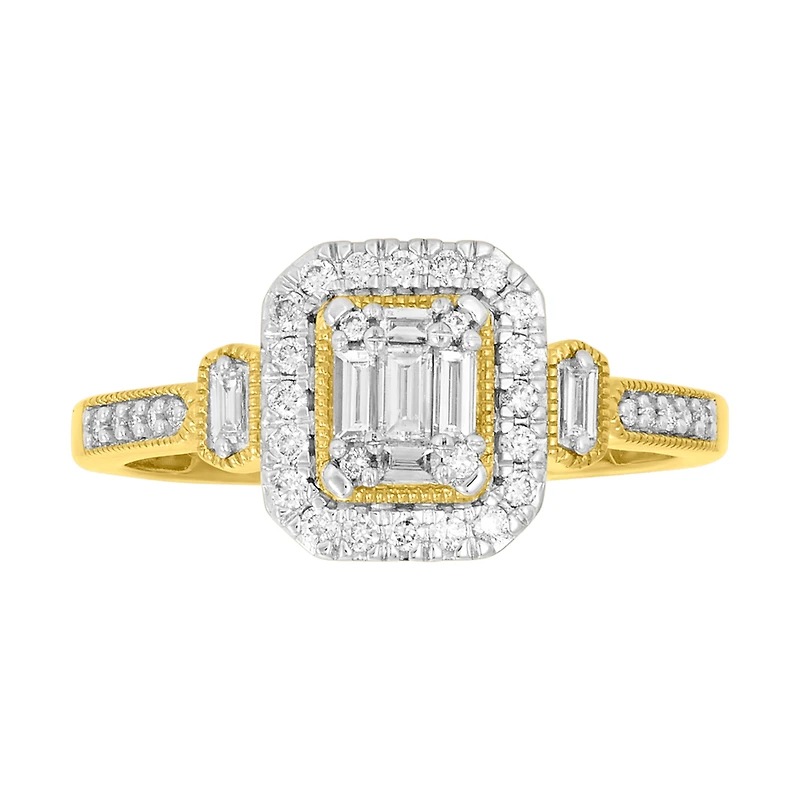 14K Yellow Gold Emerald Head Halo Diamond Ring