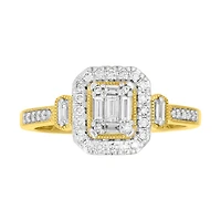 14K Yellow Gold Emerald Head Halo Diamond Ring