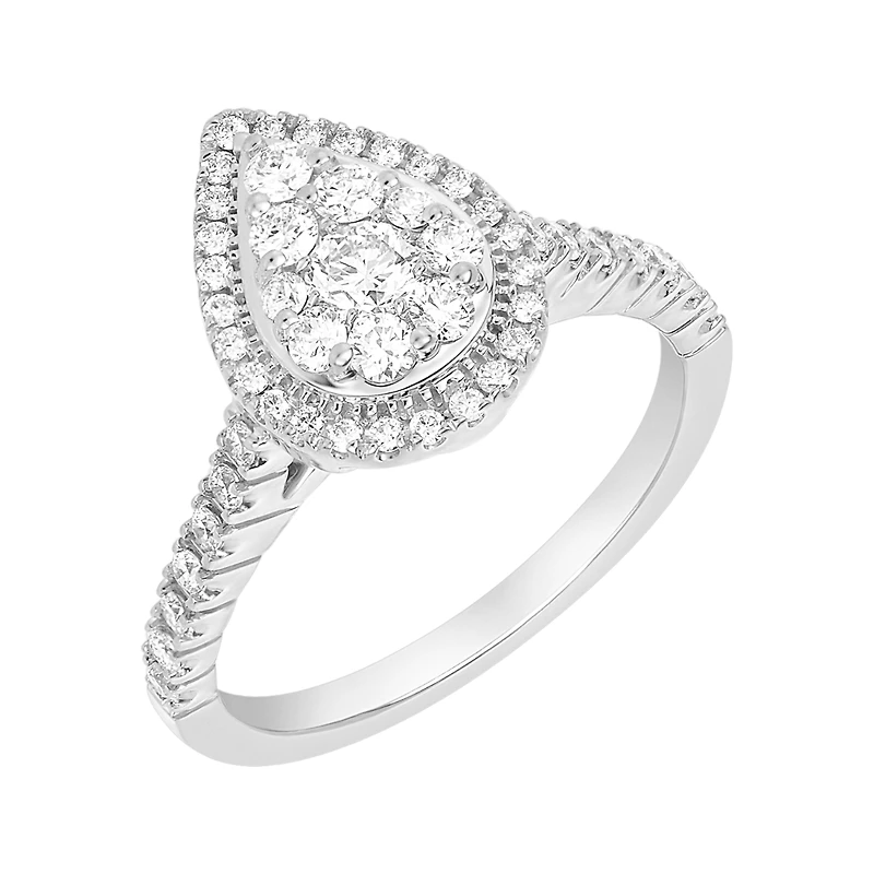 14K White Gold Pear Shaped Cluster Diamond Ring